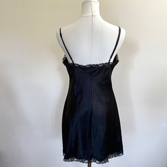 Victorias Secret Satin Slip Dress M Lace Trim Dark Romantic Whimsigoth Intimate - Picture 5 of 13